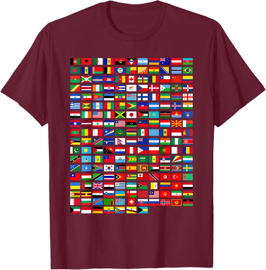 Flags of the Countries of the World Graphic Cool Designs T-Shirt - T-Shirt | Maroon
