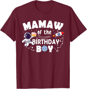 Mamaw Of The Birthday Astronaut Boy Space Theme T-Shirt - T-Shirt | Maroon