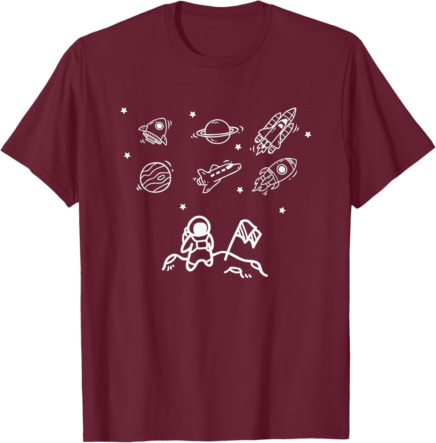Rocketship Space Explorer Astronaut Moon Landing Aviation T-Shirt - T-Shirt | Maroon
