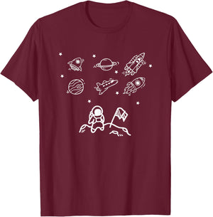 Rocketship Space Explorer Astronaut Moon Landing Aviation T-Shirt - T-Shirt | Maroon