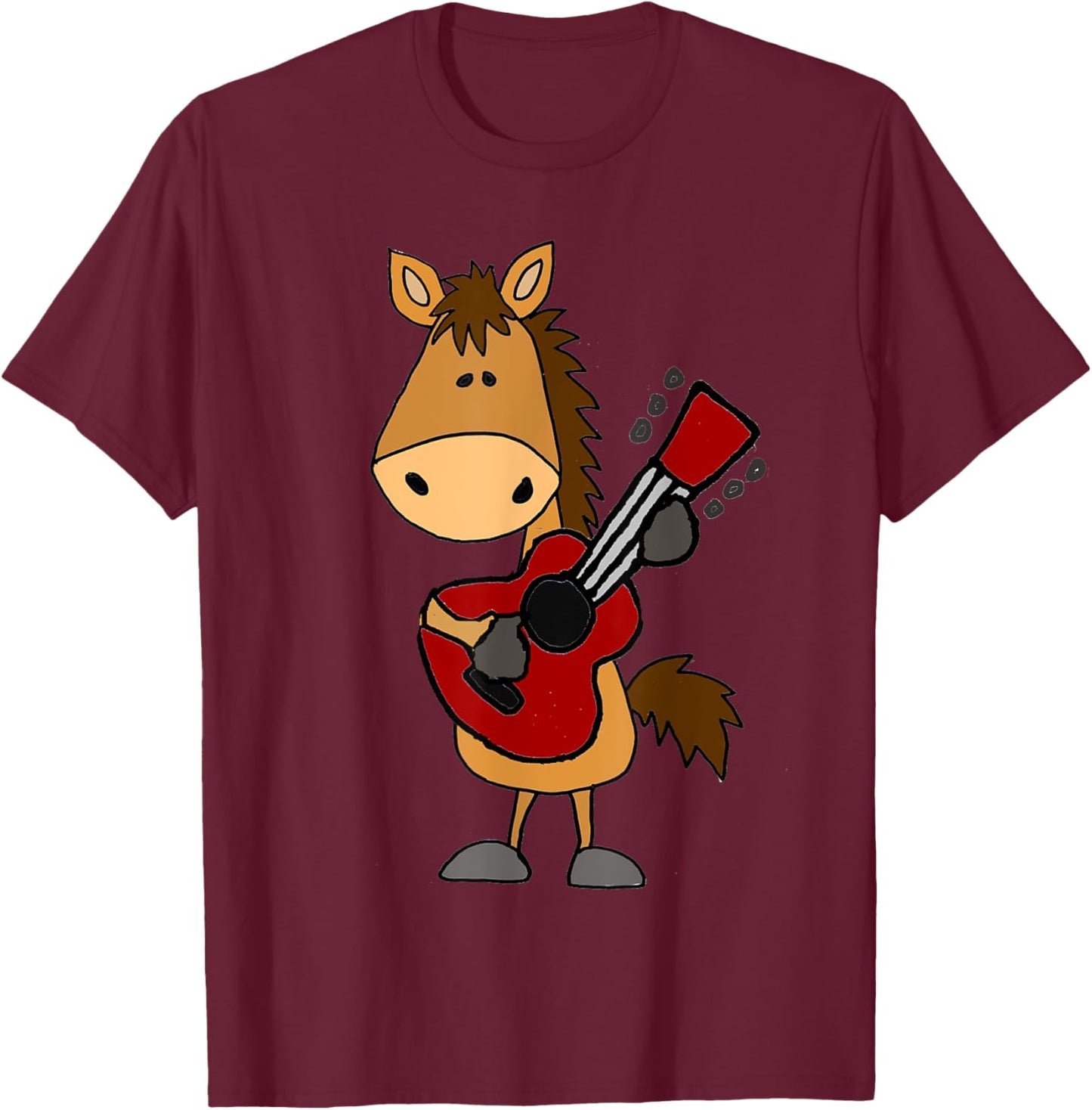 Smileteesall Funny Horse Playing Guitar Cartoon T-Shirt - T-Shirt | Maroon
