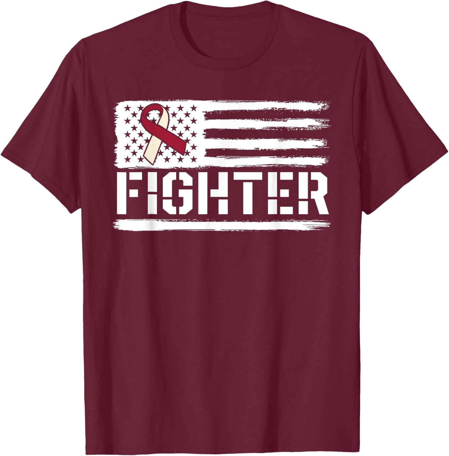Oral Cancer Awareness Throat Head Neck Fighter American Flag T-Shirt - T-Shirt | Maroon