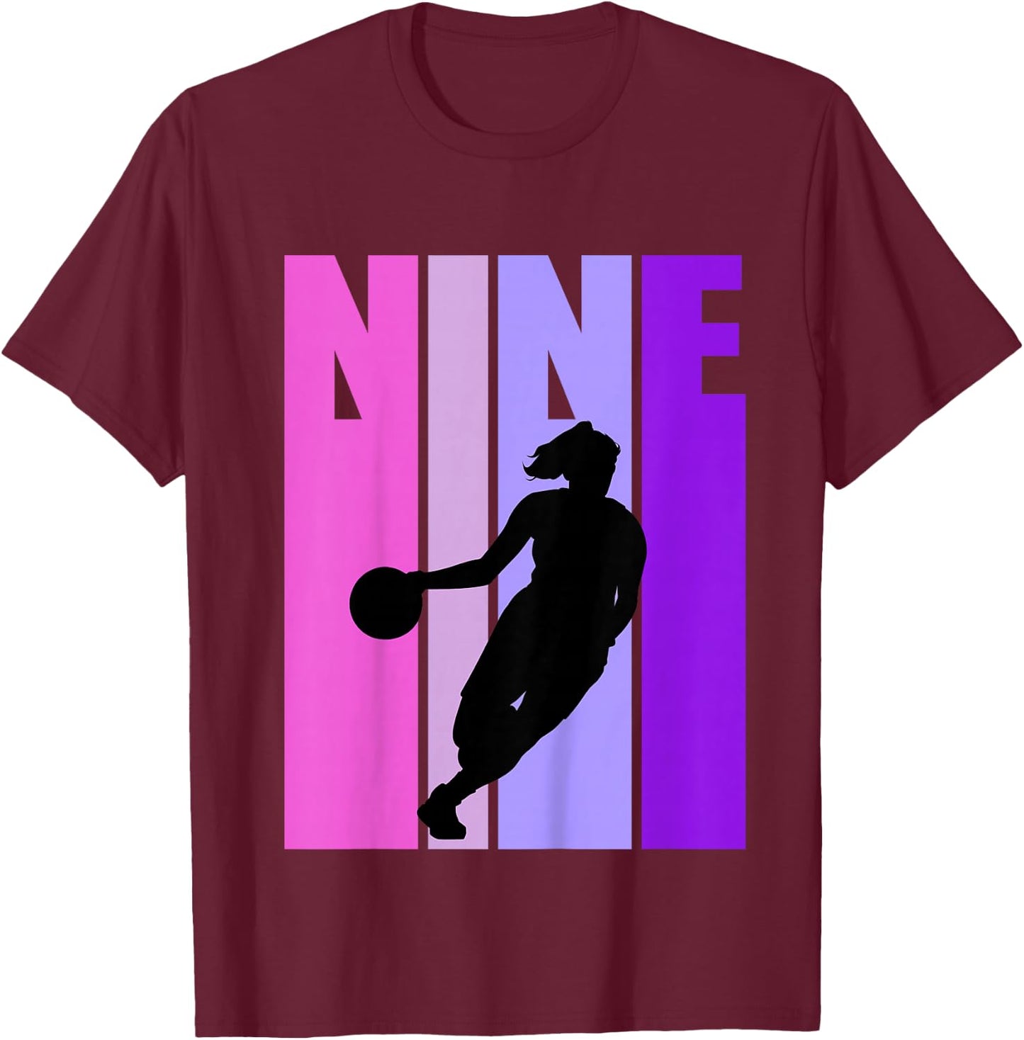Kids Basketball 9th Birthday Kids Girls Retro 9 Nine Ninth T-Shirt - T-Shirt | Maroon