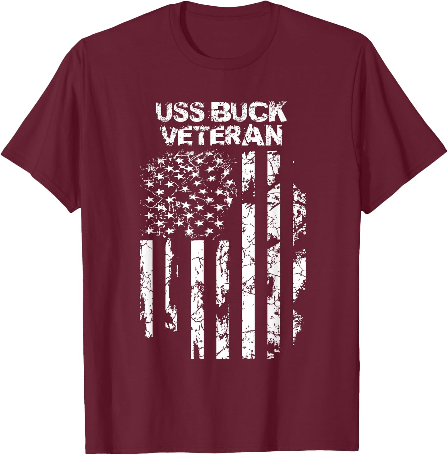 USS Buck Military Veteran Distressed USA Flag T-Shirt - T-Shirt | Maroon