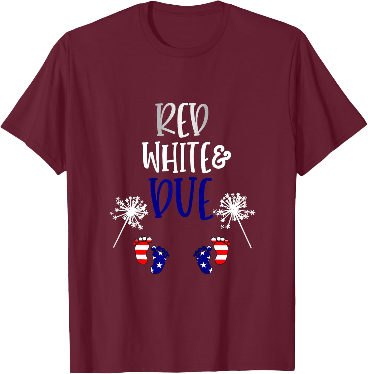 Red White and Due 4th of July Pregnancy Pregnant with Twins T-Shirt - T-Shirt | Maroon
