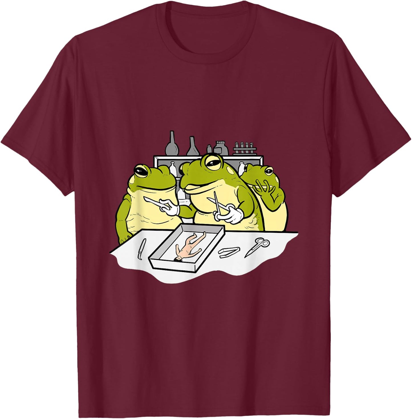 Frog Disection Scientist T-Shirt - T-Shirt | Maroon