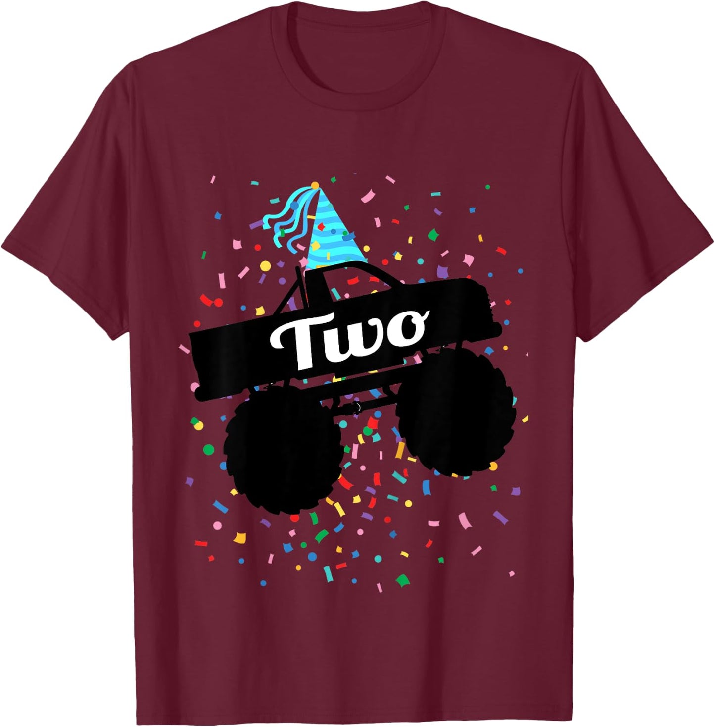 2 Year Old Monster Truck 2nd Birthday Toddler Shirt Gift T-Shirt - T-Shirt | Maroon