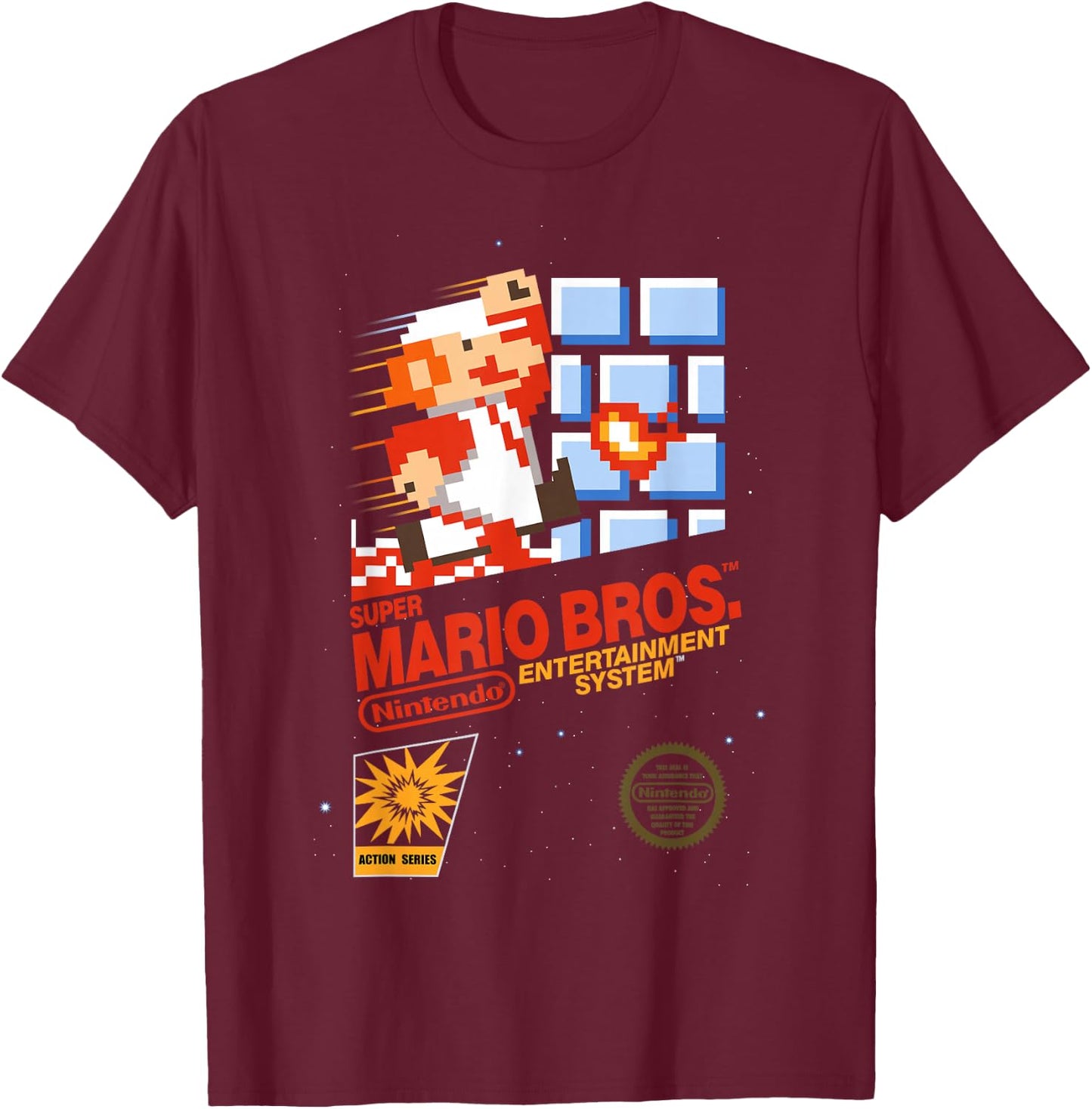 Super Mario Dashin Action Graphic , Classic Fit, , Black T-Shirt - T-Shirt | Maroon