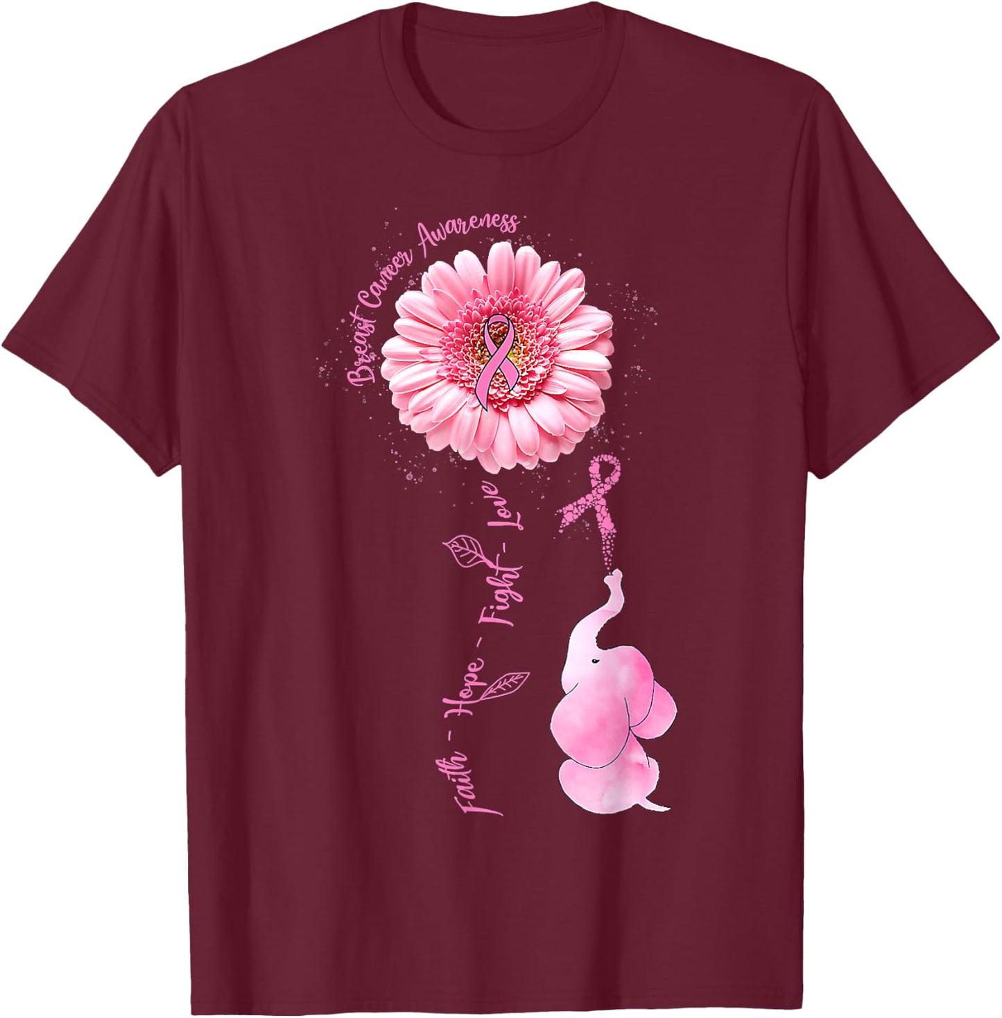 Elephant Faith Hope Love Breast Cancer Awareness Month T-Shirt - T-Shirt | Maroon
