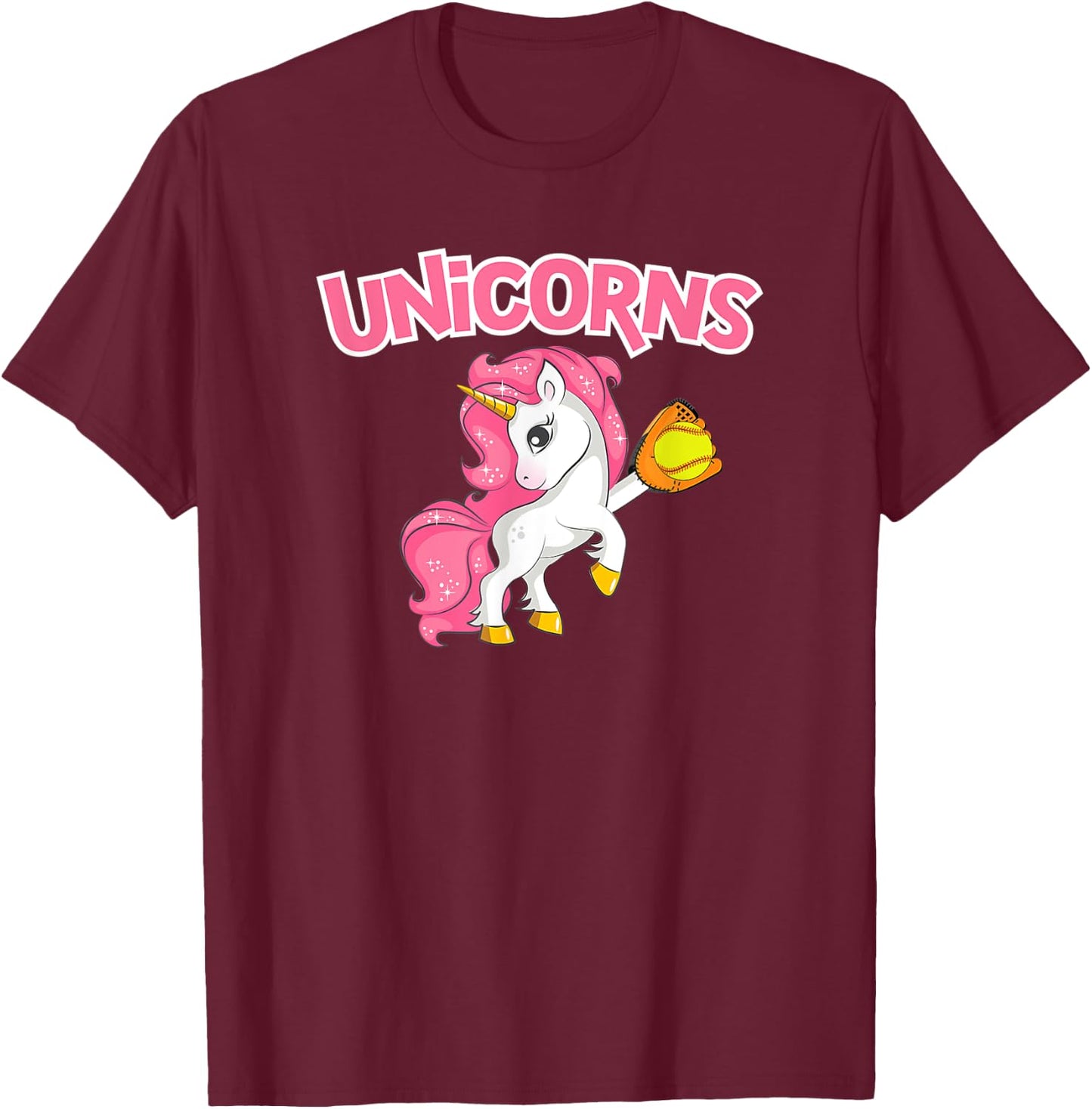 Pink Sparkle Unicorns Softball T-Shirt - T-Shirt | Maroon