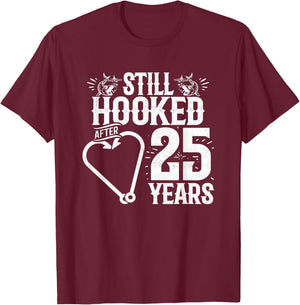 Married 25 Years - Fishing Couple - 25th Wedding Anniversary T-Shirt - T-Shirt | Maroon