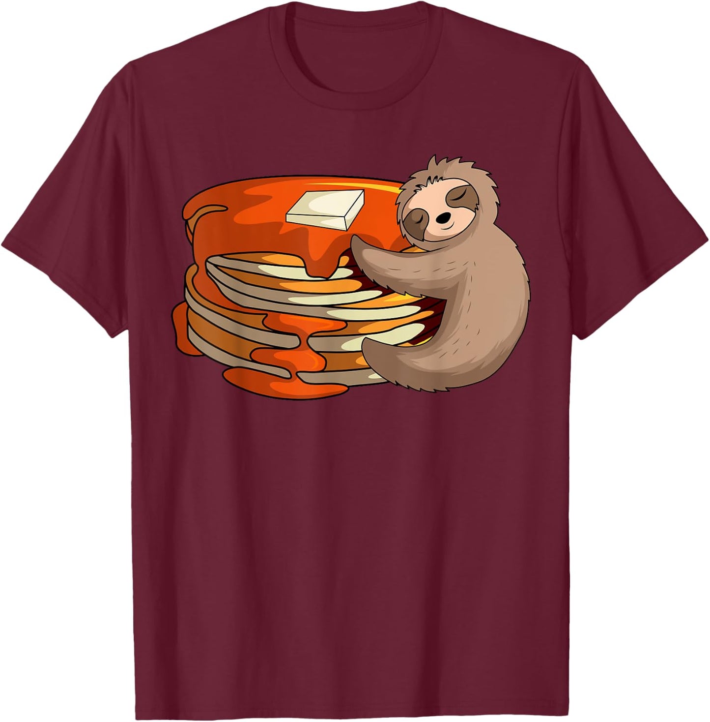 Pancakes Waffle Sloth Love Breakfast Flapjack Hotcake Food T-Shirt - T-Shirt | Maroon