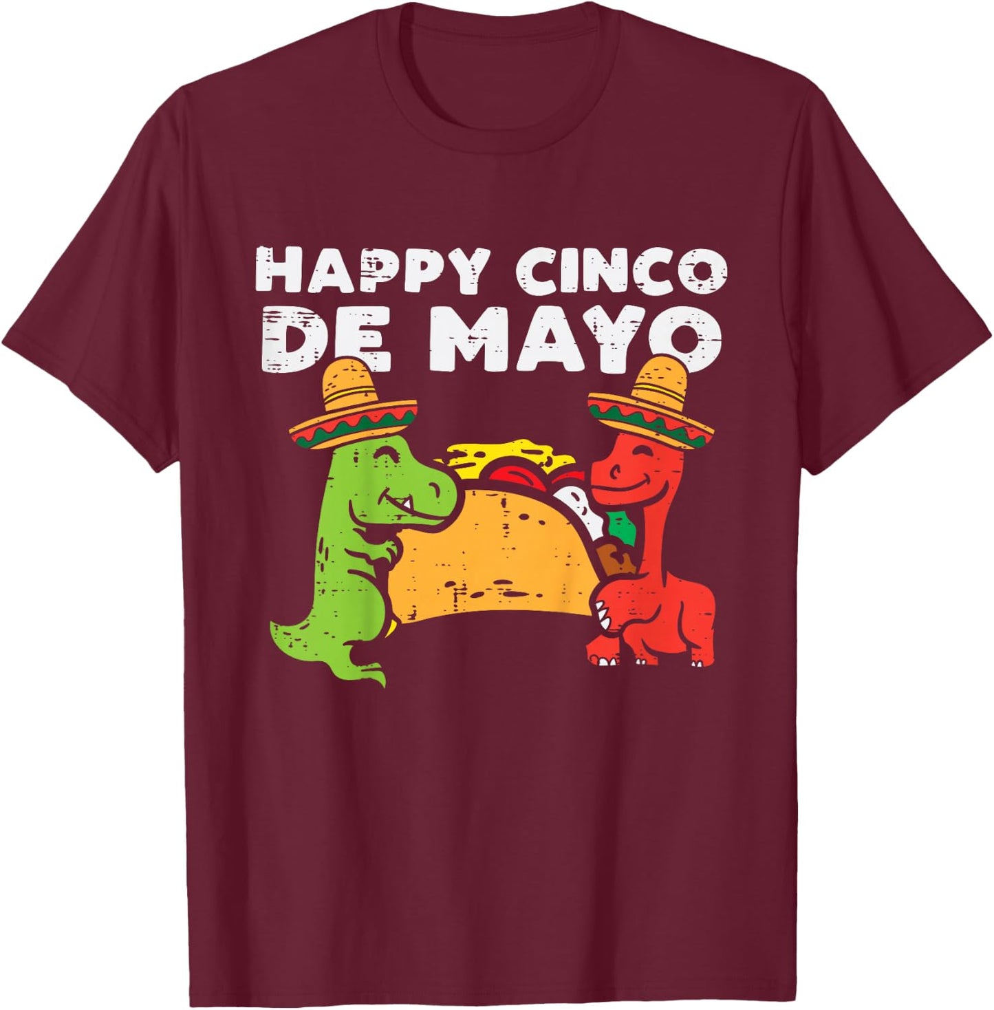 Kids Happy Cinco De Mayo Dinos Taco Mexican Kids Toddler Boys T-Shirt - T-Shirt | Maroon