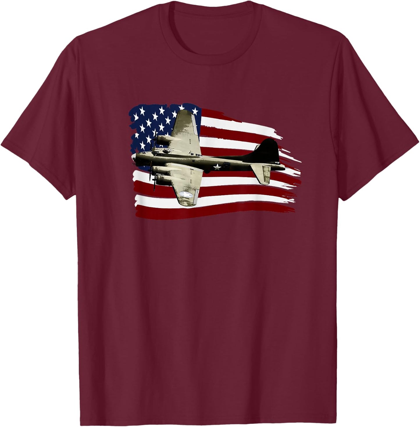 B-17 Flying Fortress WW2 Bomber Us Flag Pilot T-Shirt - T-Shirt | Maroon