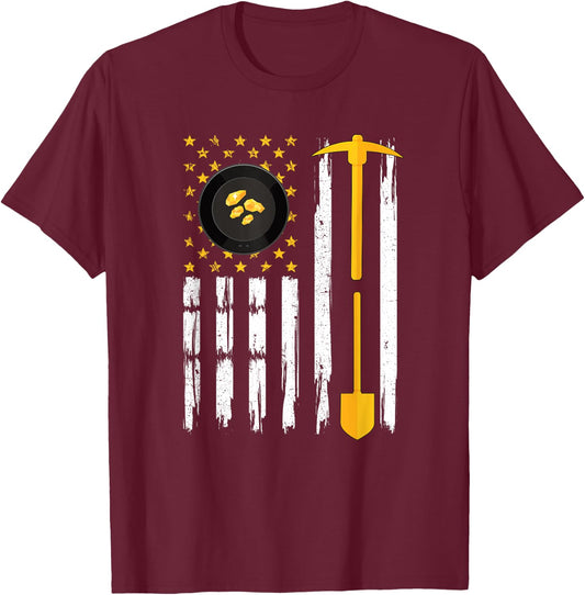 Gold Panning American Flag Gold Panner Gold Prospecting T-Shirt - T-Shirt | Maroon