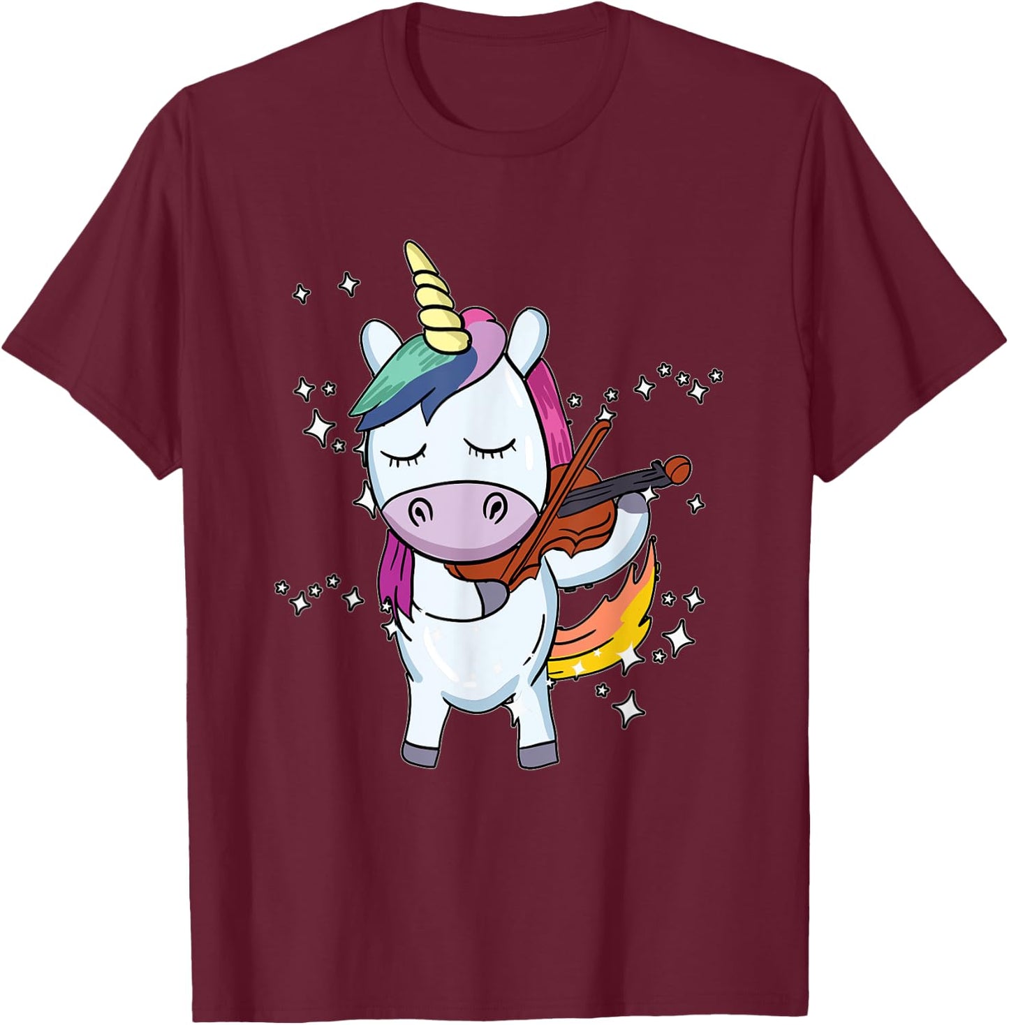 Funny Violin Unicorn With Fiddlestick Playing Instrument T-Shirt - T-Shirt | Maroon