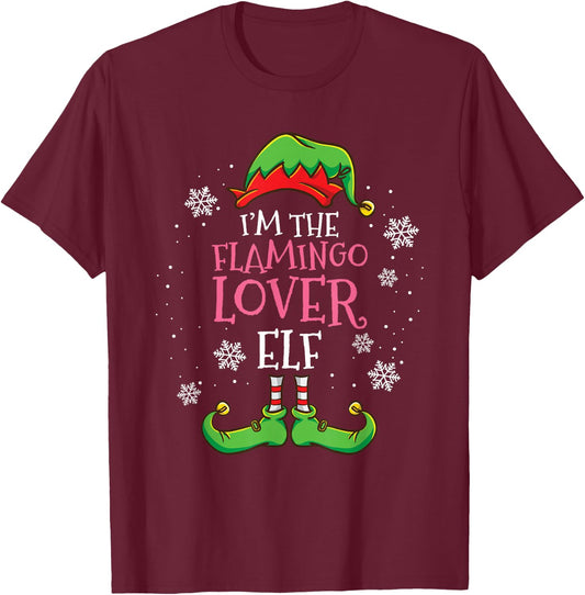 Im The Flamingo Lover Elf Christmas T-Shirt - T-Shirt | Maroon
