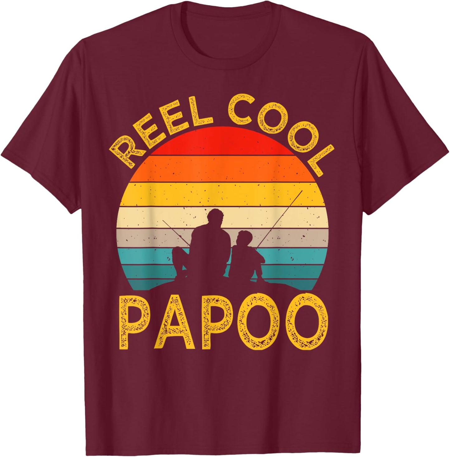 Reel Cool Papoo Fishing Daddy Vintage Grandpa Fathers Day T-Shirt - T-Shirt | Maroon