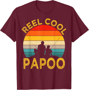 Reel Cool Papoo Fishing Daddy Vintage Grandpa Fathers Day T-Shirt - T-Shirt | Maroon