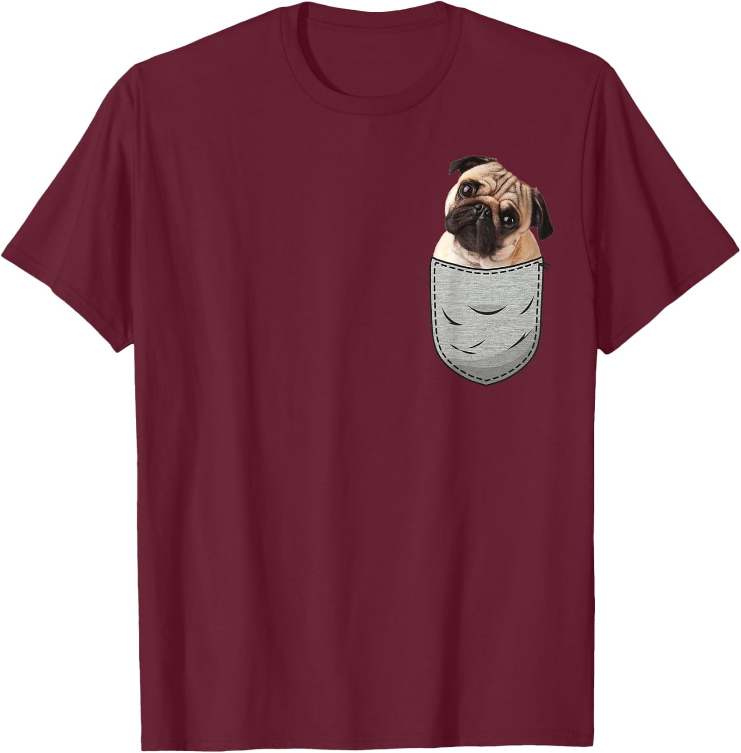 Pug Pug Carlin Carlino Chest Bag Pocket Dog Owners T-Shirt - T-Shirt | Maroon
