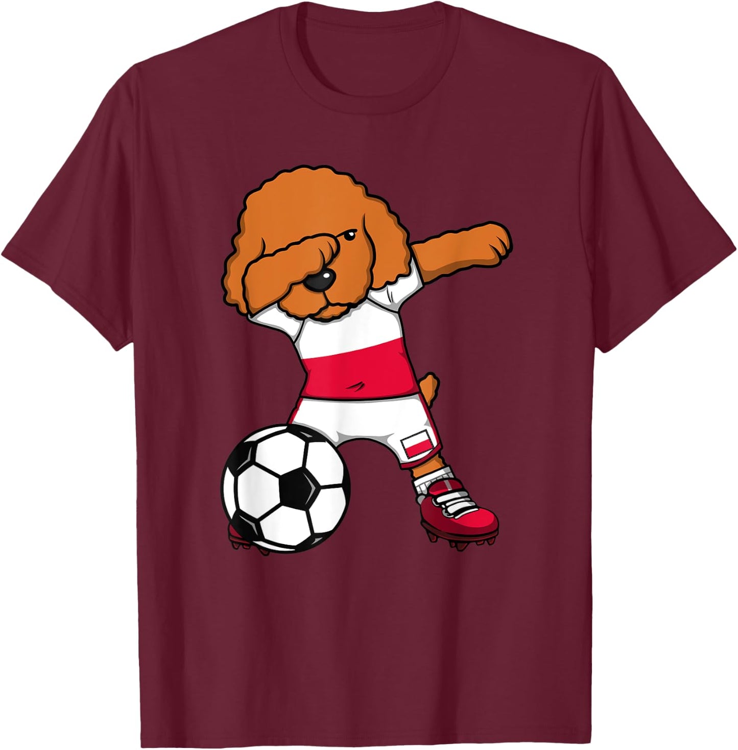 Dabbing Poodle Dog Poland Soccer Fans Jersey Football Lovers T-Shirt - T-Shirt | Maroon