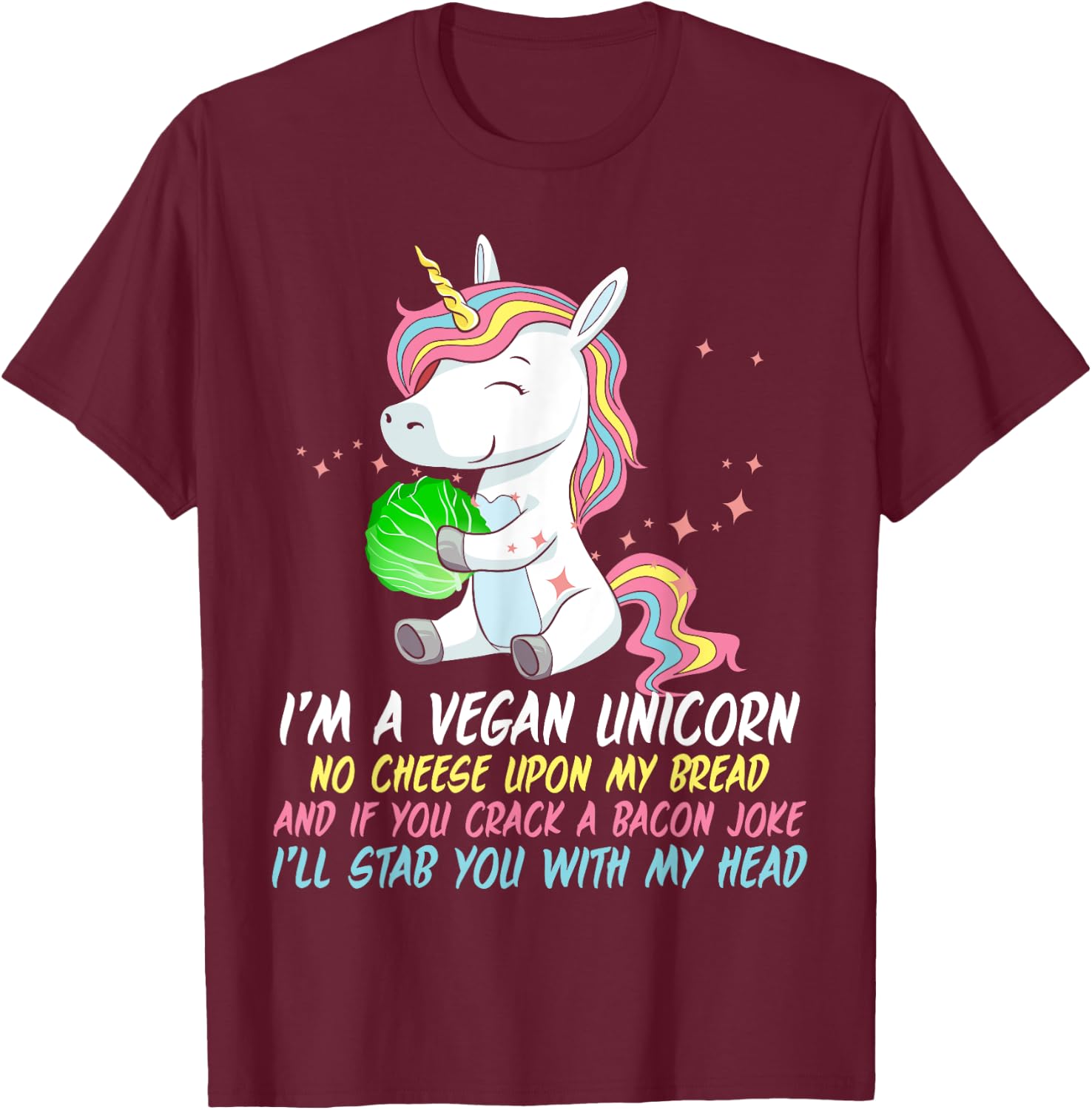 Vegan Unicorn Funny Saying Badass Men Women Herbivore T-Shirt - T-Shirt | Maroon