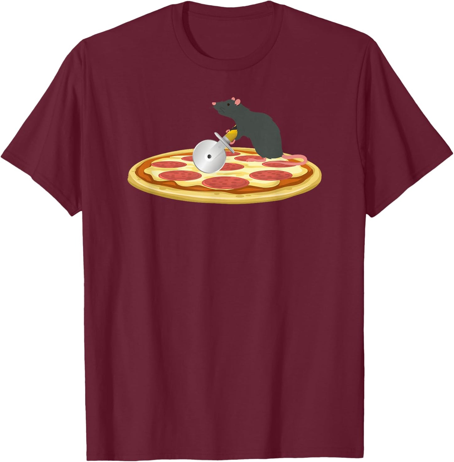 Pizza Rat Slicing A Slice of Pizza Funny T Shirt T-Shirt - T-Shirt | Maroon