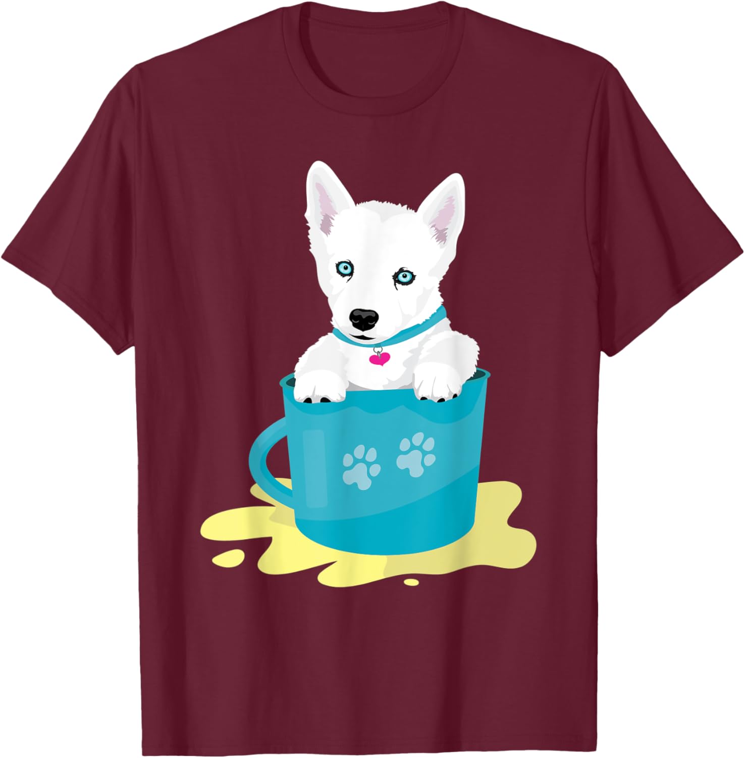 super cute white Siberian Husky puppy T-Shirt - T-Shirt | Maroon