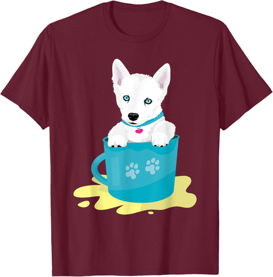 super cute white Siberian Husky puppy T-Shirt - T-Shirt | Maroon