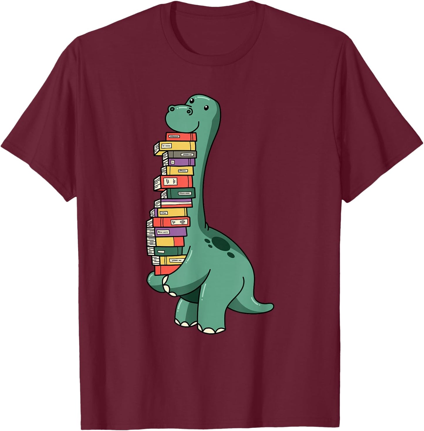 Dinosaur Reading Reader Nerd Brain Food Librarian Shirt T-Shirt - T-Shirt | Maroon