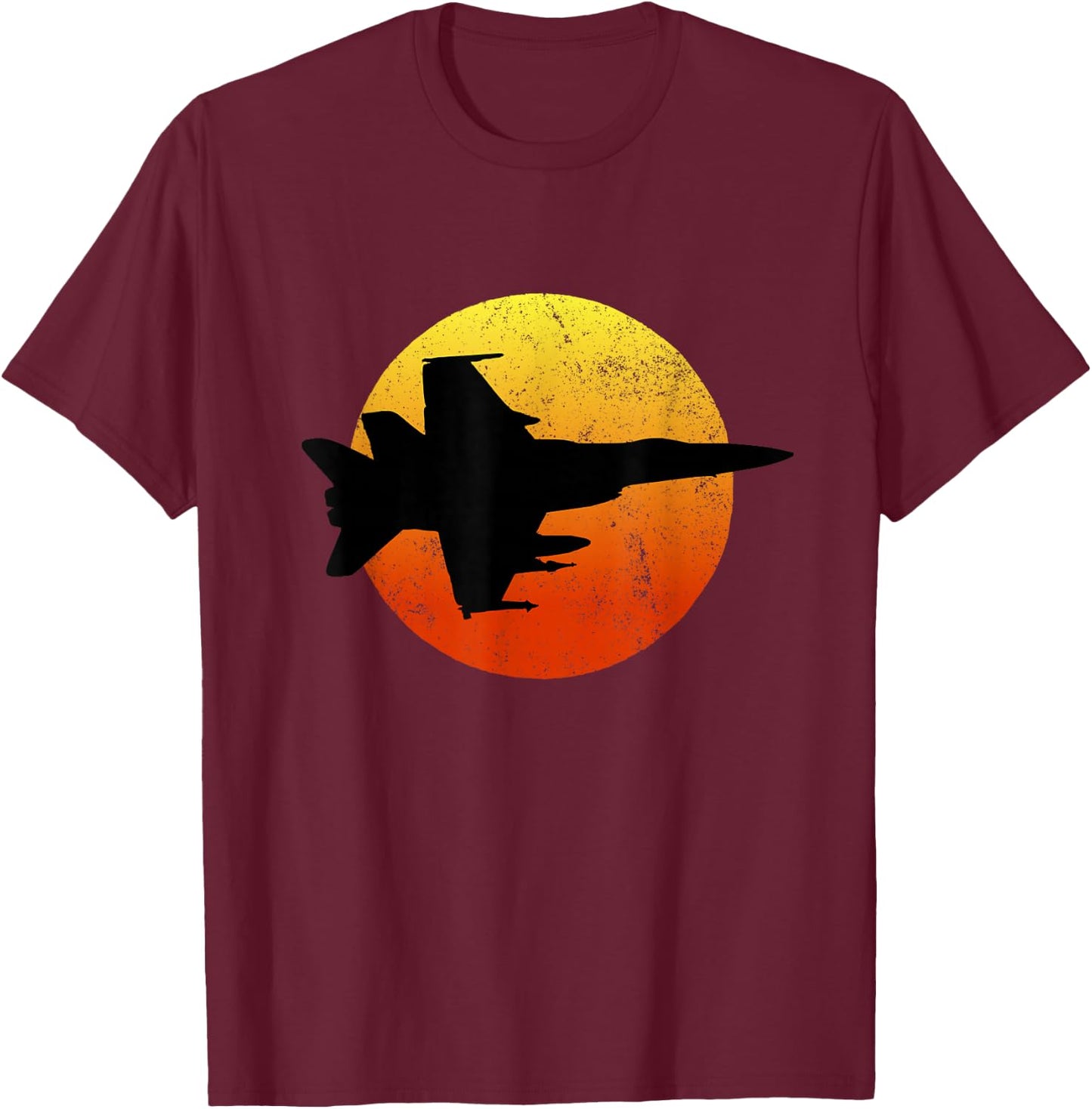 F-18 Hornet Silhouette Sunset Flying F18 T-Shirt - T-Shirt | Maroon