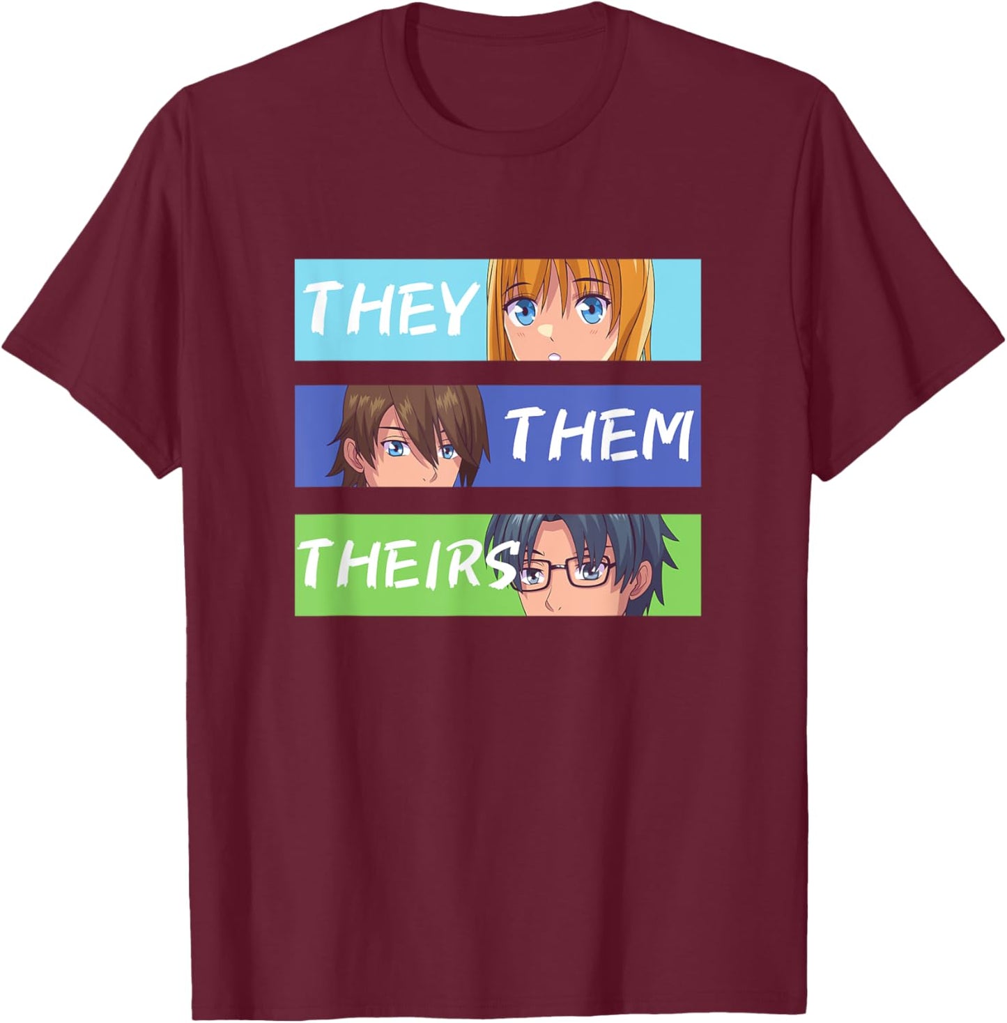 They Them Theirs Pronouns Anime T-Shirt - T-Shirt | Maroon