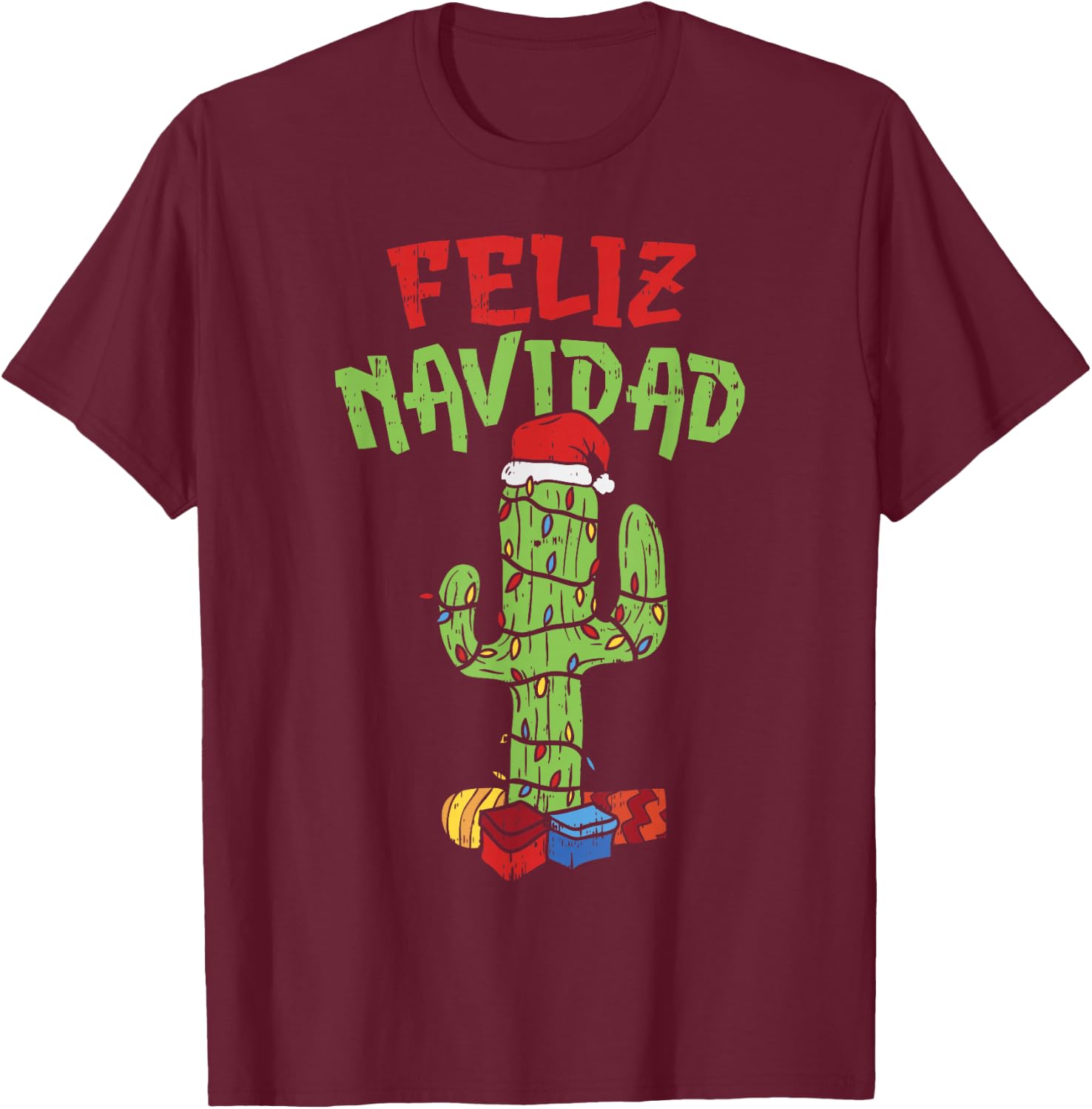 Feliz Navidad Shirt Mexican Christmas Cactus Xmas Gift T-Shirt - T-Shirt | Maroon