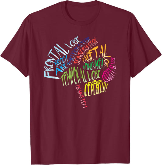 Brain Parts Collage Typography Cool Doctor Neurologist Gift T-Shirt - T-Shirt | Maroon