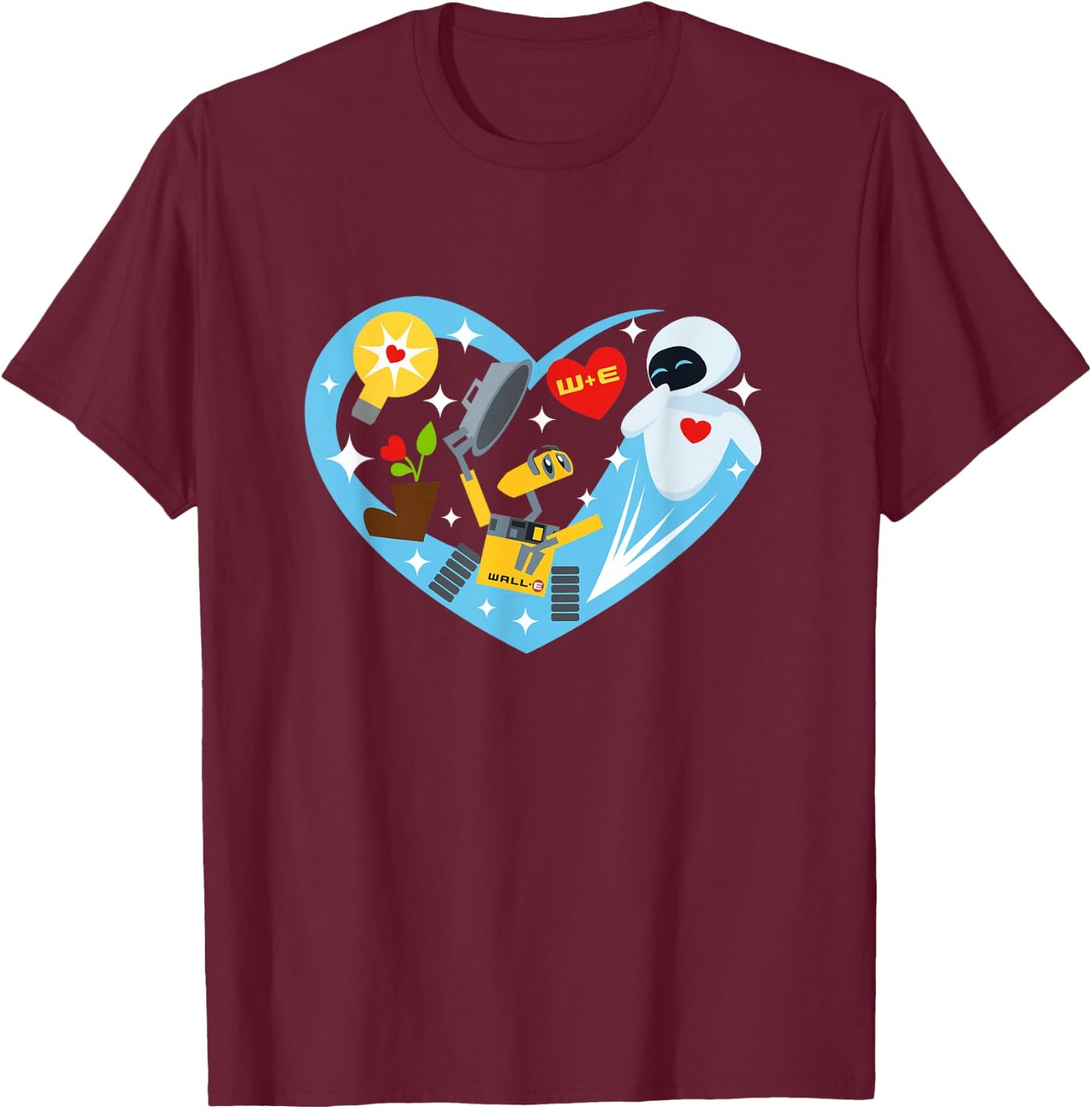 Disney and Pixar’s Wall-E and EVE Heart Valentine’s Day T-Shirt - T-Shirt | Maroon