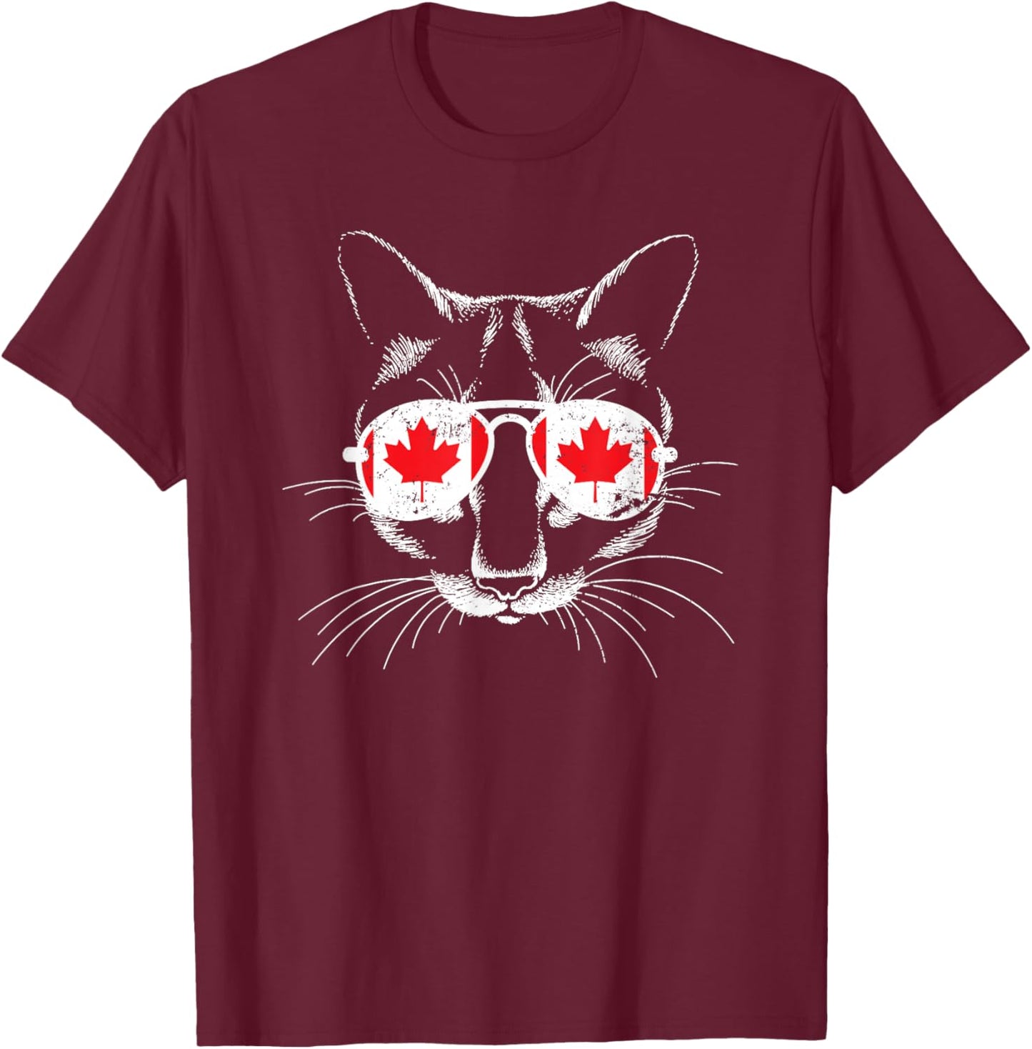 Canadian Cat Animal Canada Flag Sunglasses Canada T-Shirt - T-Shirt | Maroon