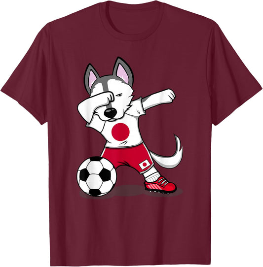 Dabbing Husky Japan Soccer Fans Jersey Japanese Football Art T-Shirt - T-Shirt | Maroon
