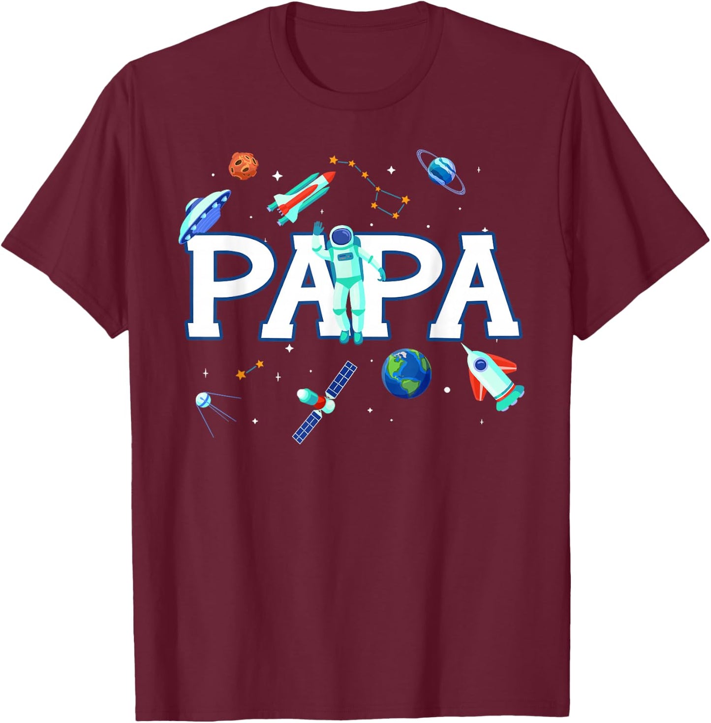 Papa Astronaut Space Family Matching Birthday Party T-Shirt - T-Shirt | Maroon