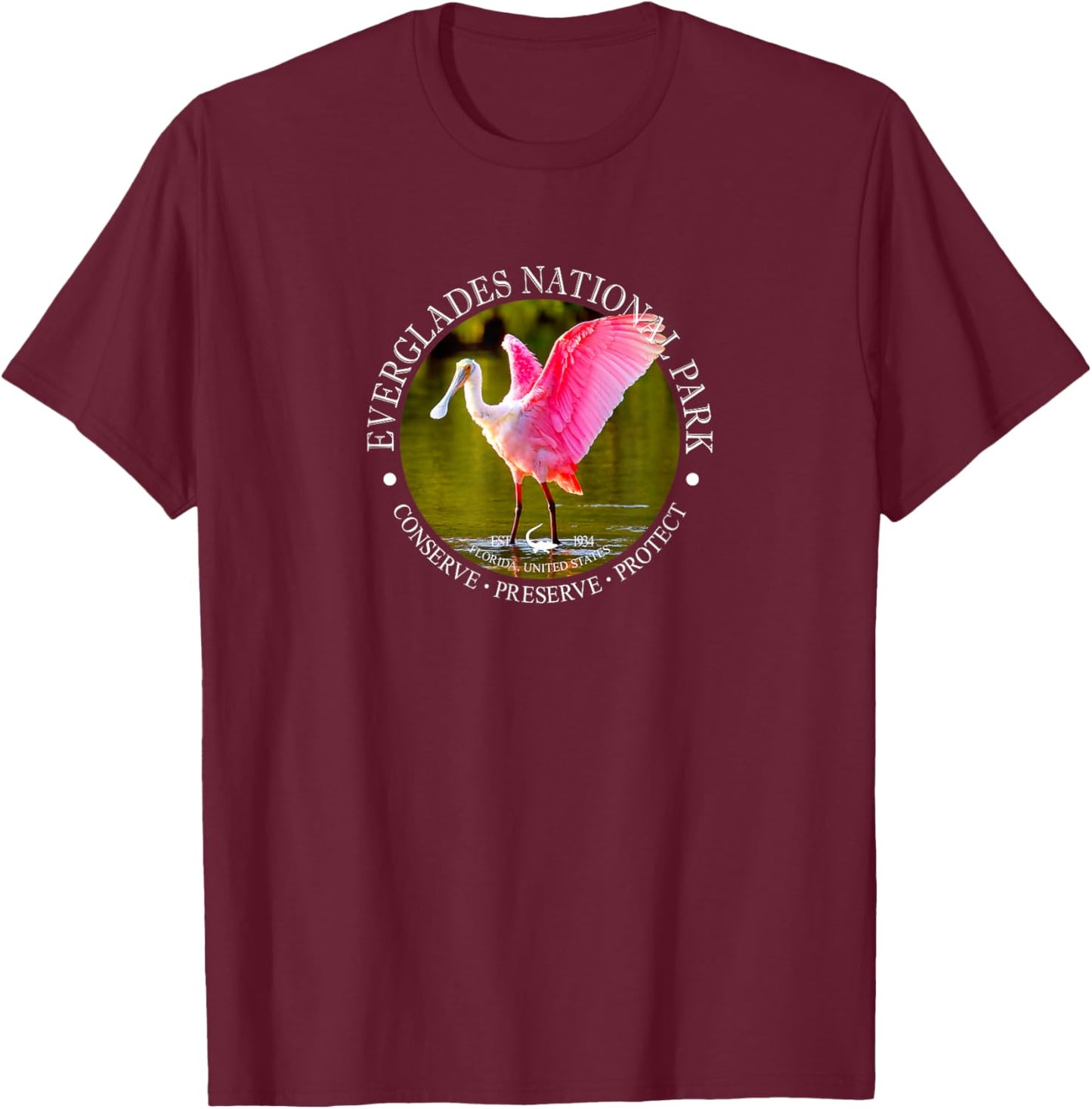 Everglades National Park for Spoonbill Lovers T-Shirt - T-Shirt | Maroon