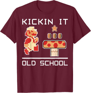 Super Mario Kickin' It Old School Vintage Text Poster T-Shirt - T-Shirt | Maroon