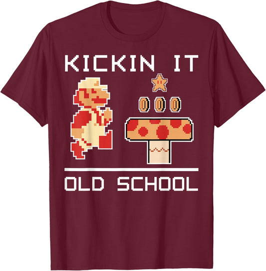 Super Mario Kickin' It Old School Vintage Text Poster T-Shirt - T-Shirt | Maroon