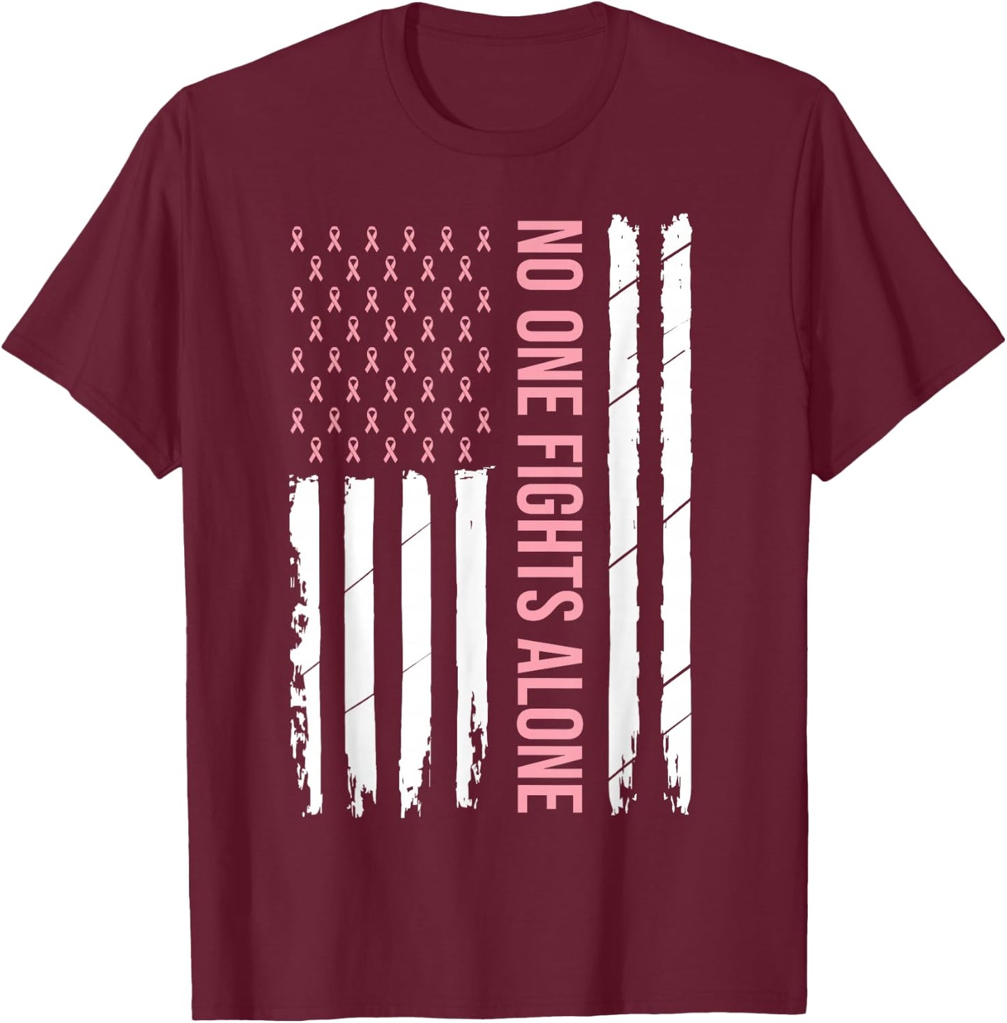Breast Cancer Awareness Pink Ribbon USA American Flag Men Small T-Shirt - T-Shirt | Maroon