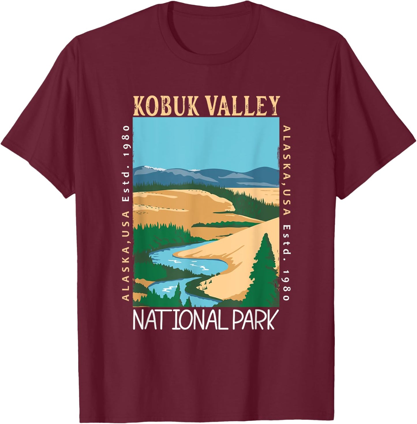 Kobuk Valley National Park Alaska Distressed Vintage T-Shirt - T-Shirt | Maroon