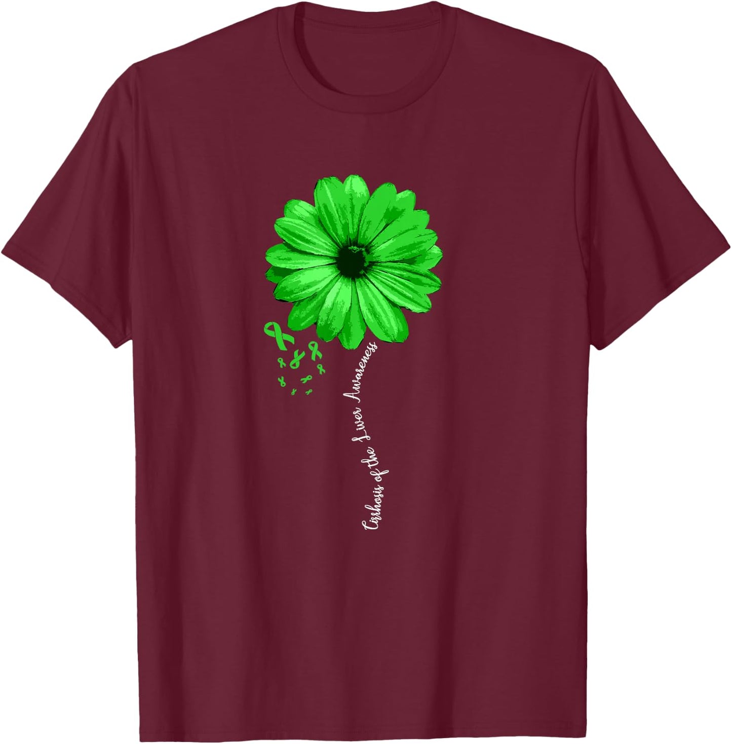 Cirrhosis of the Liver Awareness Products -Adults Black Floral T-Shirt - T-Shirt | Maroon