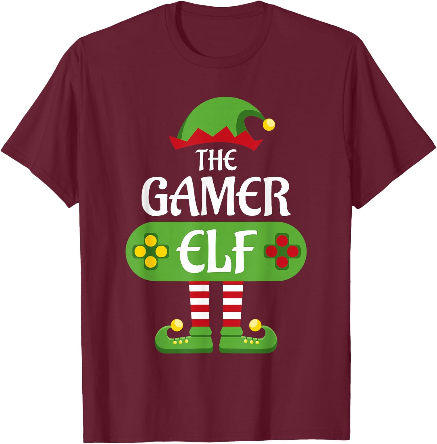 Gamer Elf Christmas Matching Group Family T-Shirt - T-Shirt | Maroon