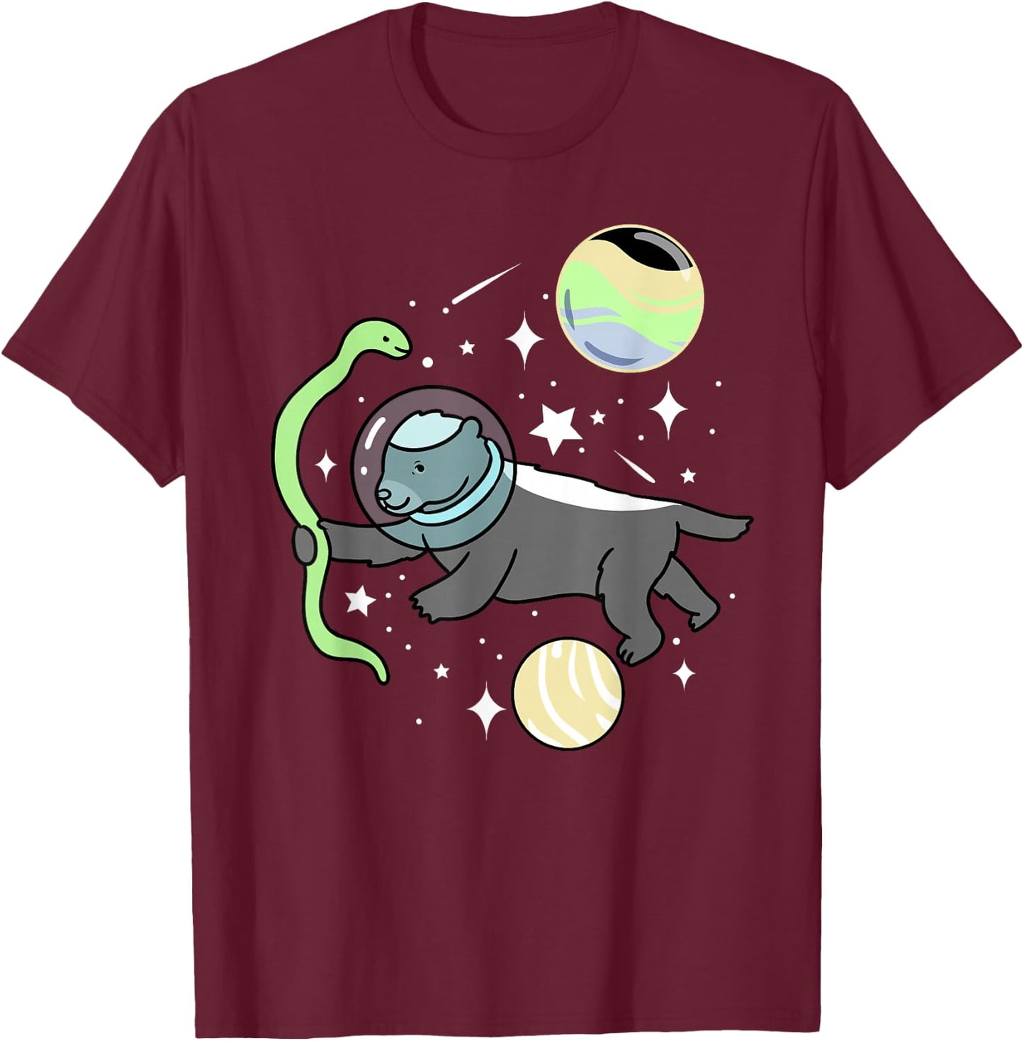 Honey Badger Astronaut Cassgender T-Shirt - T-Shirt | Maroon
