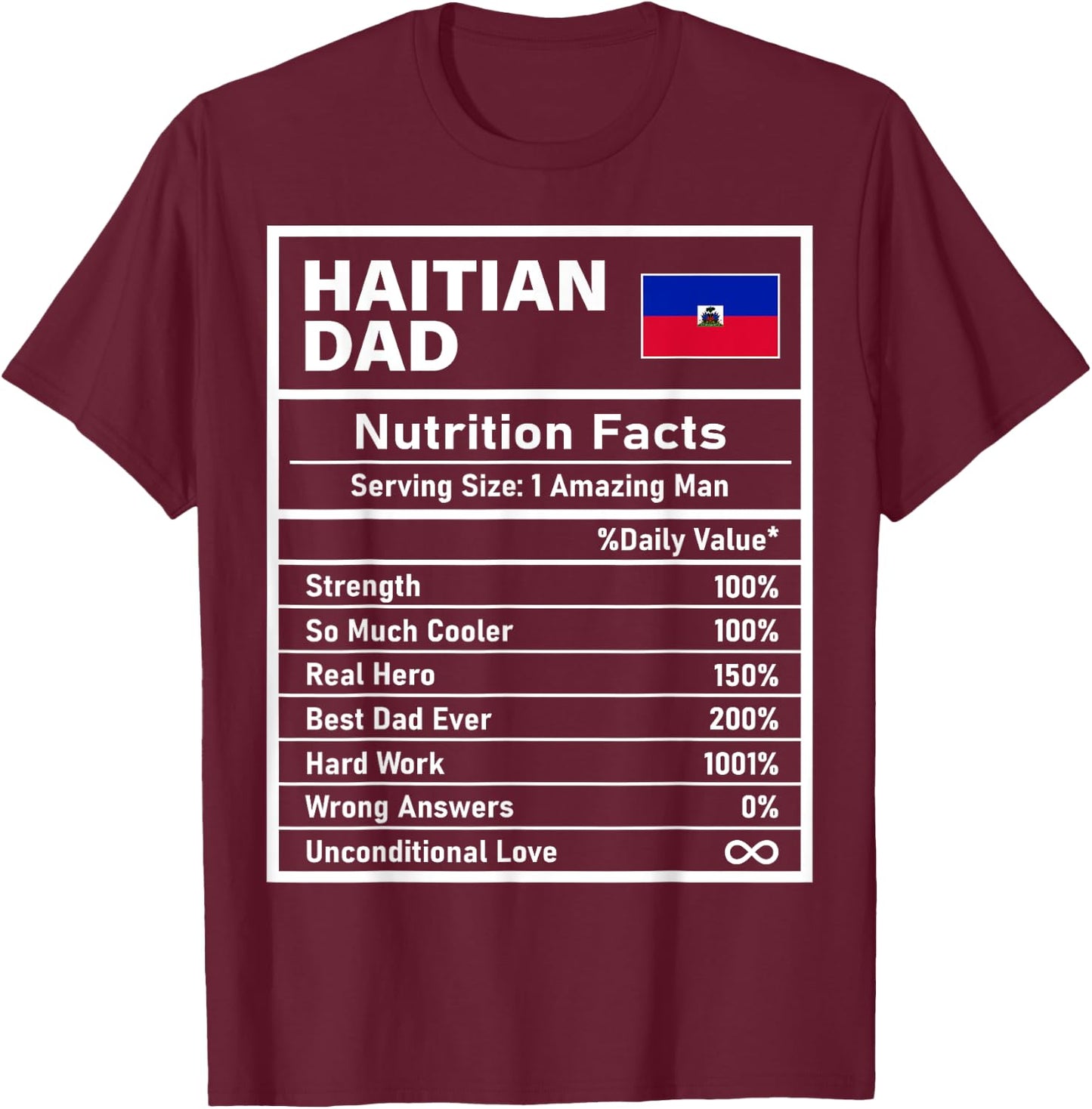 Haitian Dad Nutrition Facts Father's Day National Heritage T-Shirt - T-Shirt | Maroon