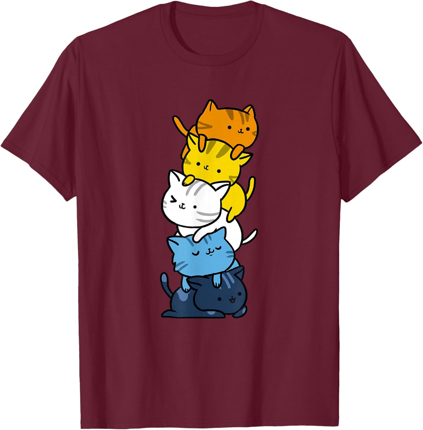 Kawaii Cat Pile Aroace Pride Flag T-Shirt - T-Shirt | Maroon