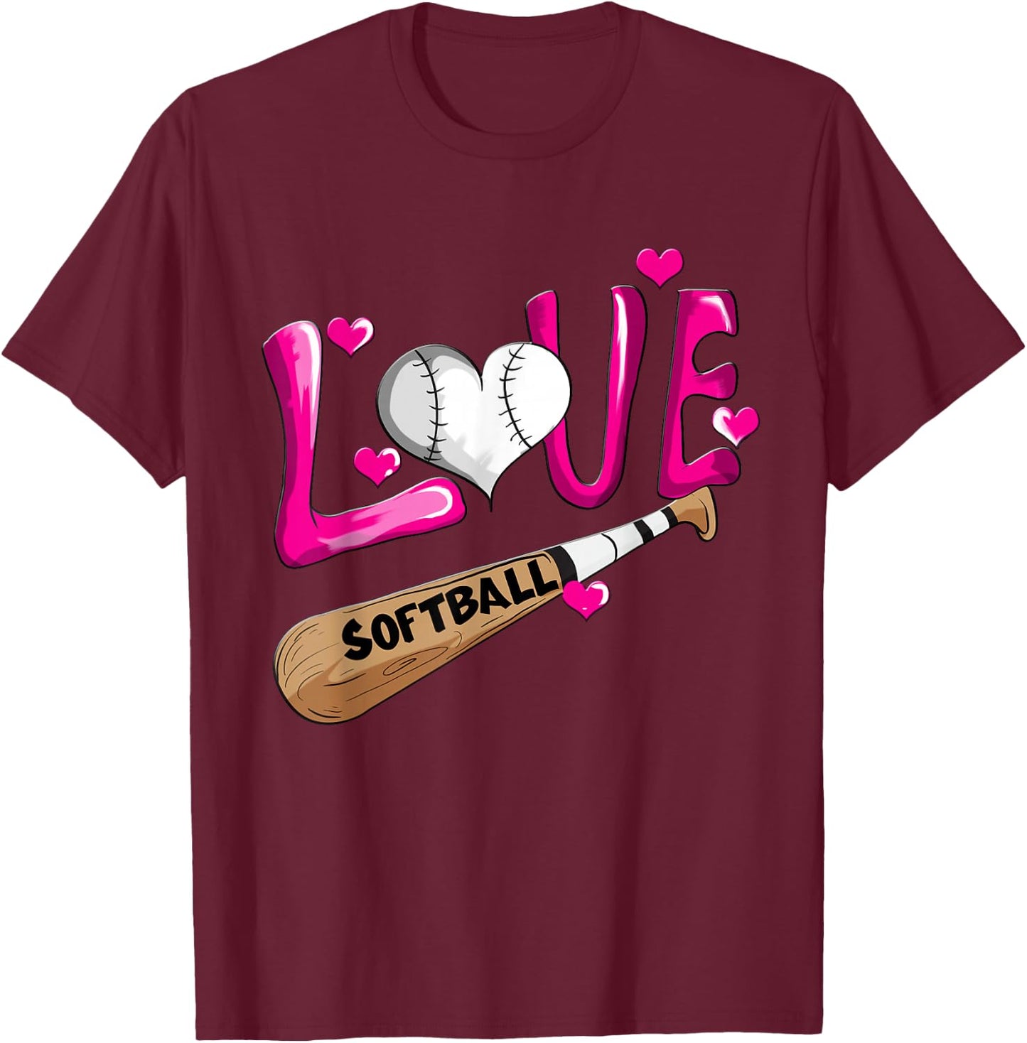 Love Softball Girl Softball Bat Women Field Player T-Shirt - T-Shirt | Maroon