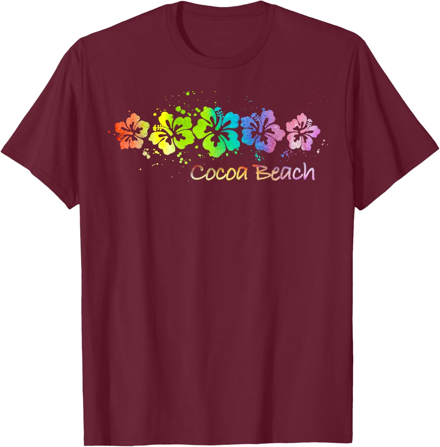 Cocoa Beach, Florida Watercolor Beach & Surf T-Shirt - T-Shirt | Maroon